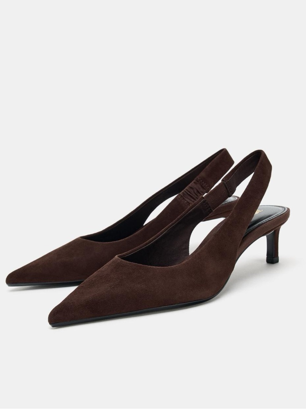 Donald J Pliner chocolate brown suede slingback, pointed toe, kitten heel